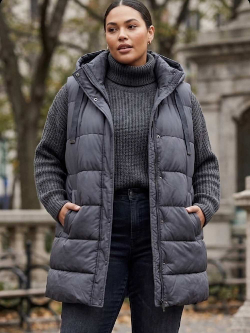 Weatherproof XL Quilted Hooded Puffer Vest in Charcoal Gray
